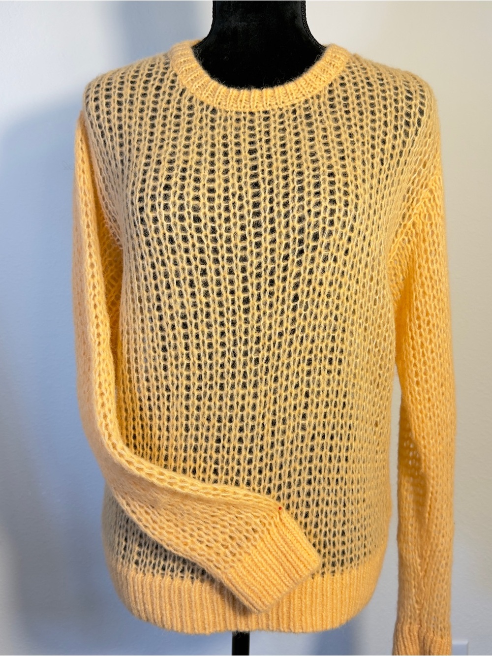 Free People Pale Orange Shade Alpaca/Wool Open-Knit Crewneck Sweater
